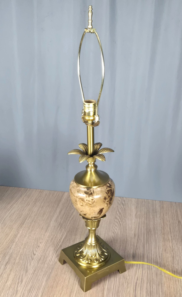 Solid Brass and marble pineapple motif table lamp, unmarked Hollywood Regency