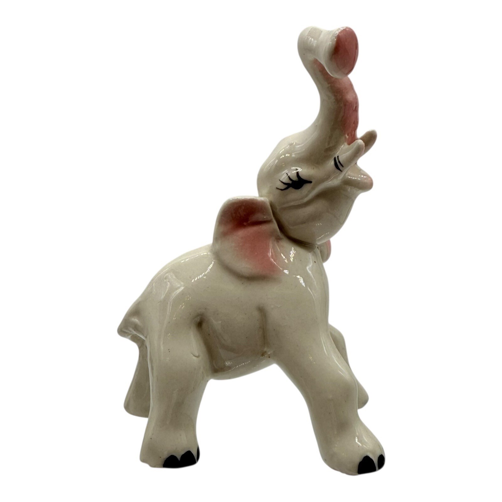 Vintage Elephant Figurine Trunk Up Good Luck Decor Ceramic Animal Statue