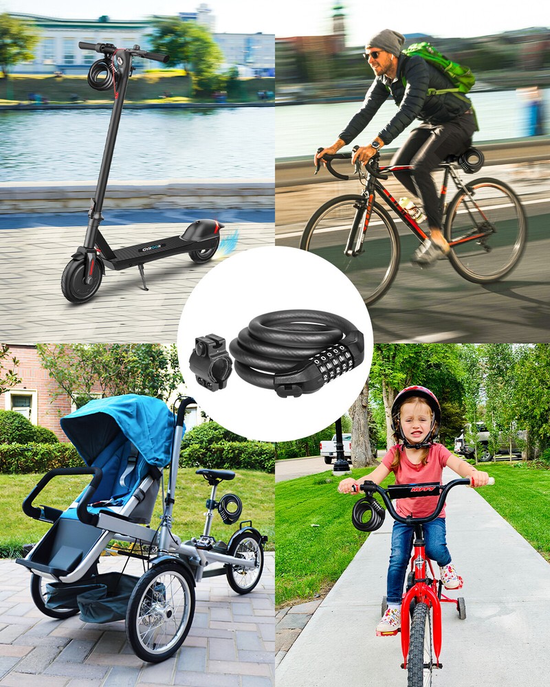 Security 5-Digit Resettable Combination Bicycle Lock for Bikes and Scooters 4FT