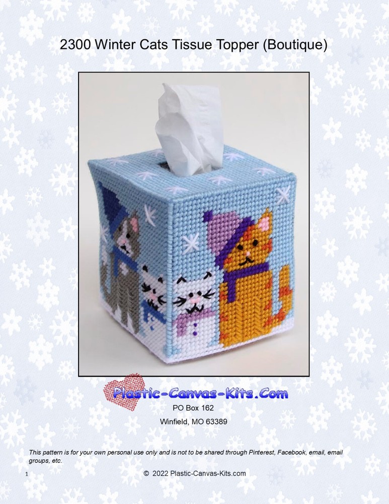 Winter Cats Boutique Tissue Topper-Plastic Canvas Pattern or Kit
