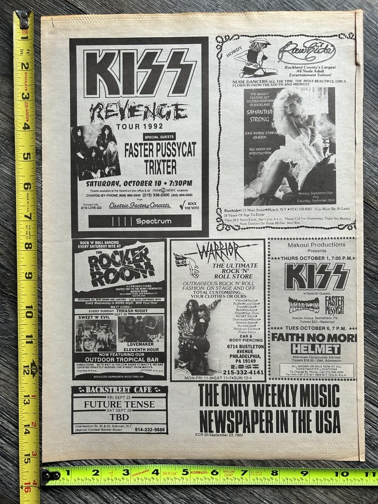 KISS Concert Ad Advert Revenge Tour Philadelphia Bethelhem PA 1992 Vintage Kiss