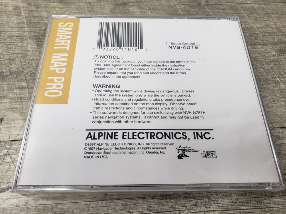 NEW/SEALED* Alpine NVS-A016 (South Central) CD-ROM Navigation Smart Map Pro Disc