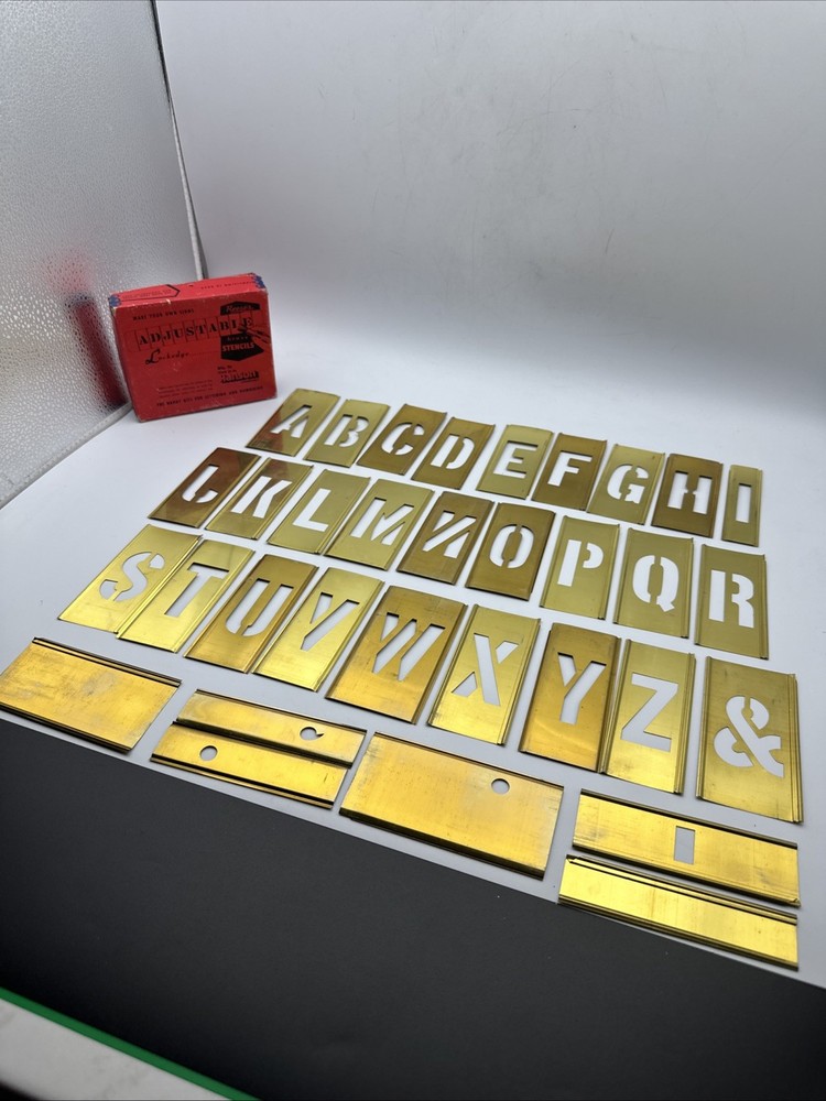 Reese's 4" inch Vintage Brass Interlocking Adjustable Letters stencils complete