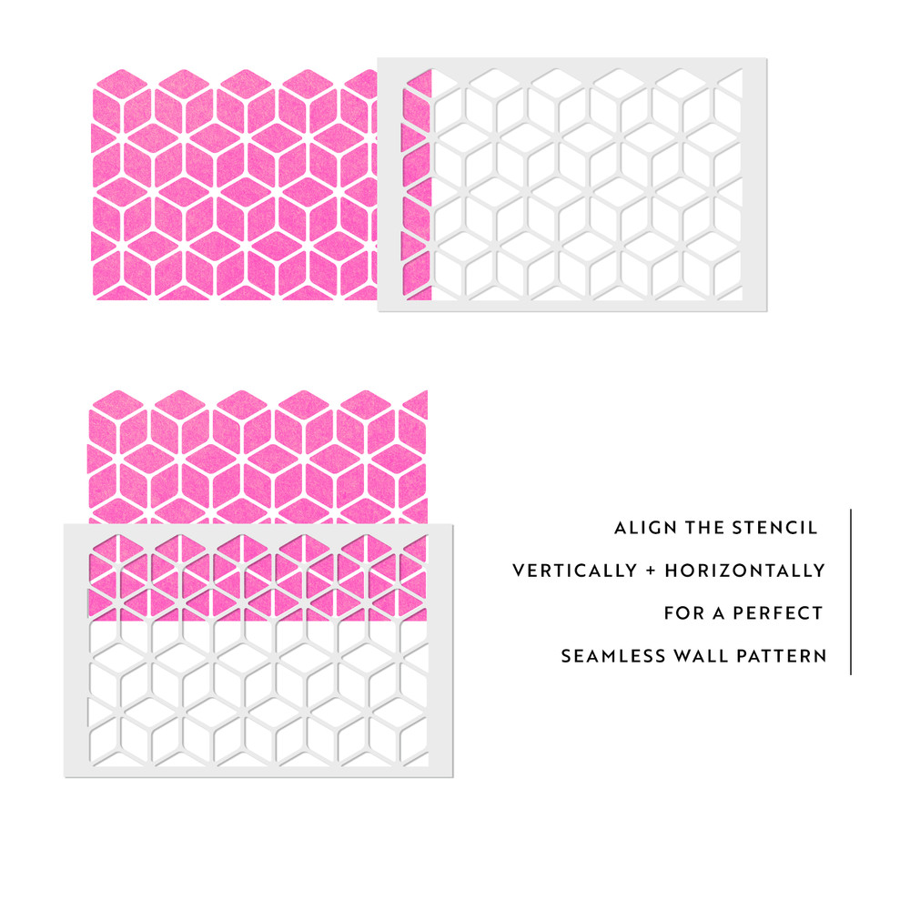 Hexagon Illusion Pattern Wall Stencil - Large, Reusable Wall Pattern Stencil