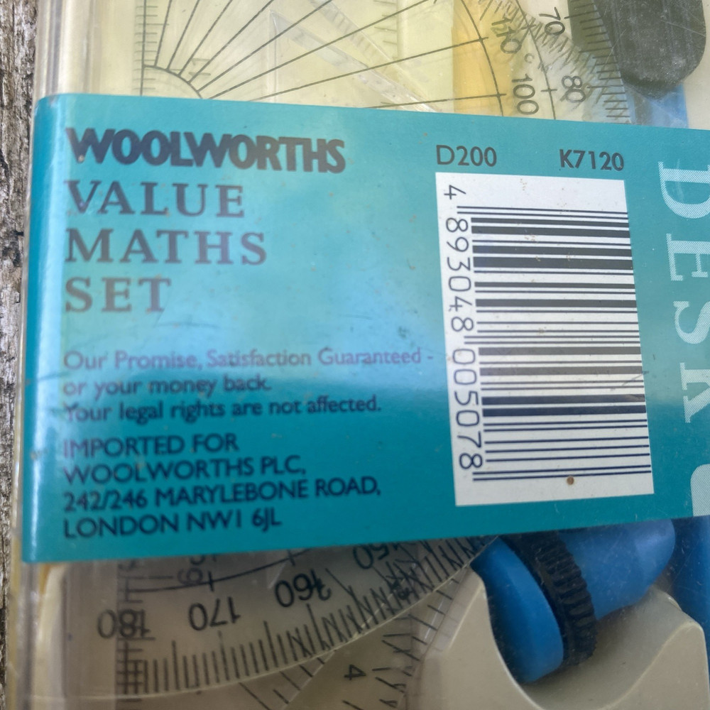Woolworths Vintage Student Math set Ruler Compass Protractor Eraser Sealed