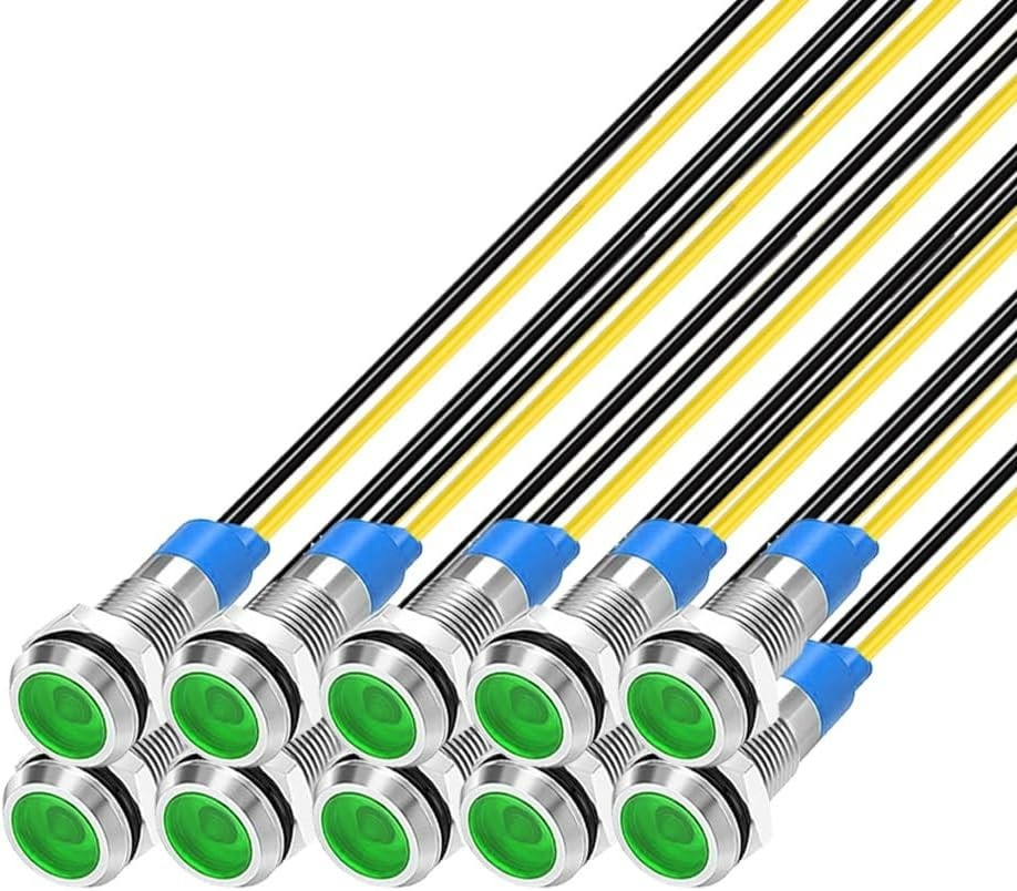 Durable 10pcs Green LED Indicator Lights – Modern Waterproof Panel Mount Design