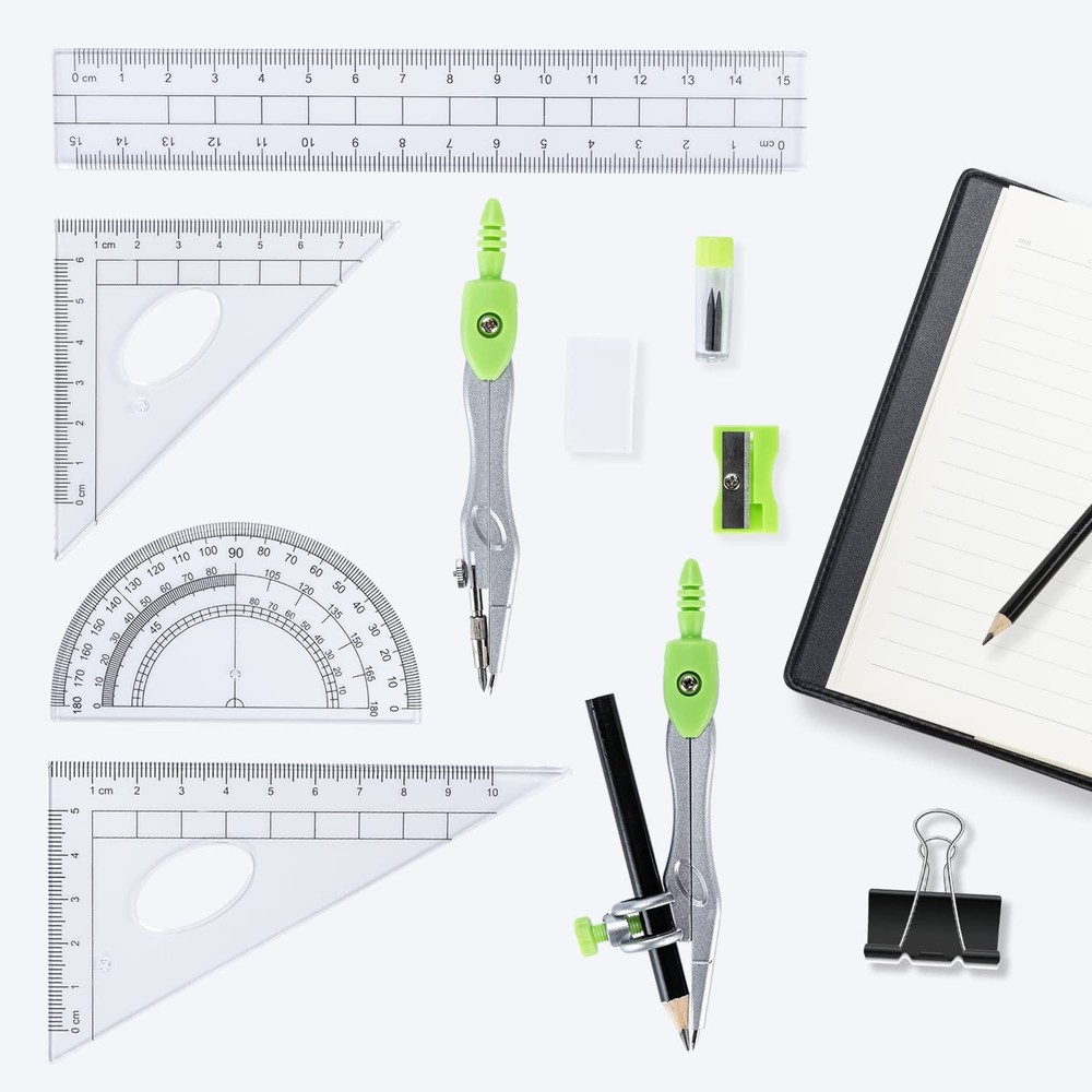 10 Pieces Math Geometry Kit Set With Shatterproof Storage Bo