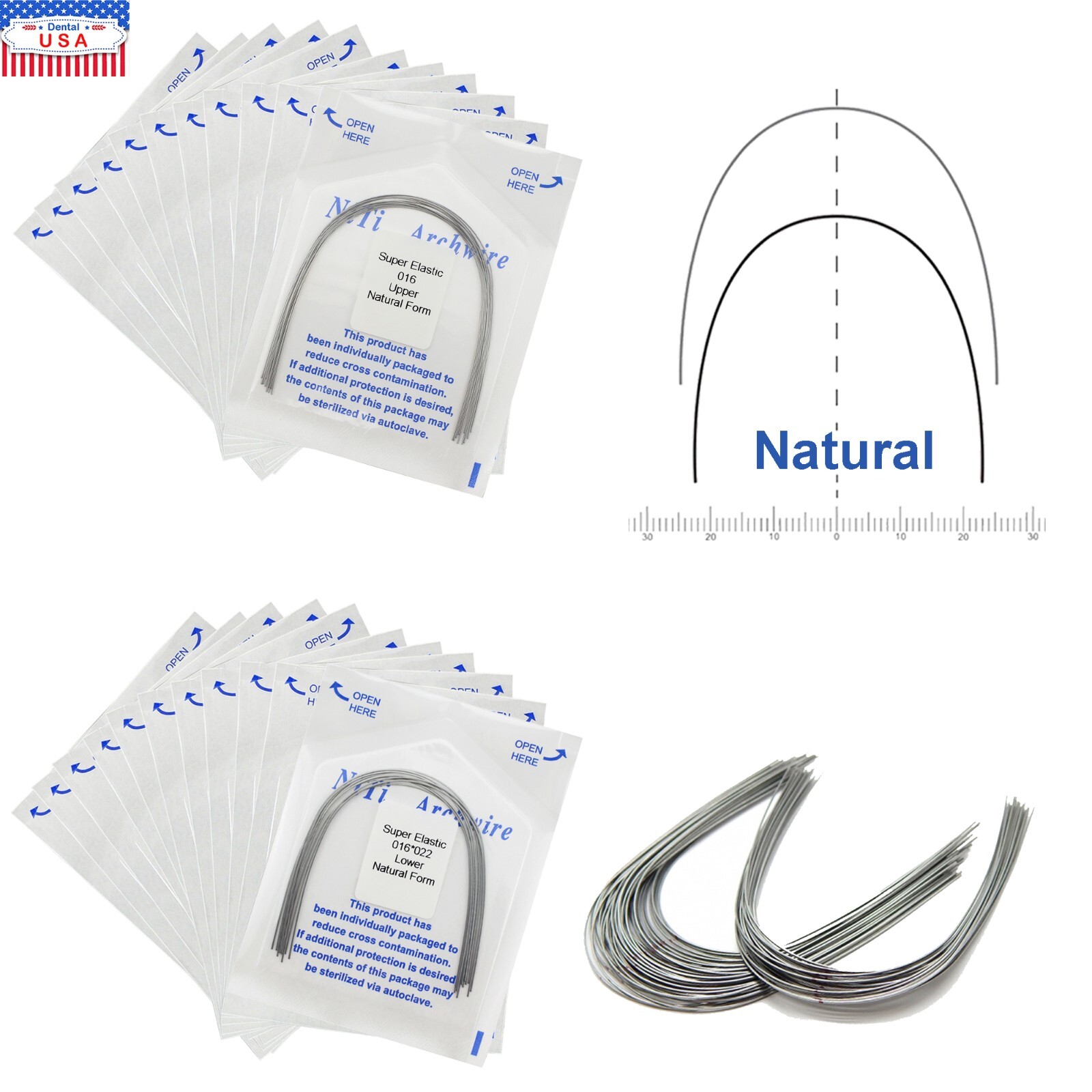 100PCS Dental Orthodontic Arch Wire Niti Natural Form Round Rectangular 16x22 14