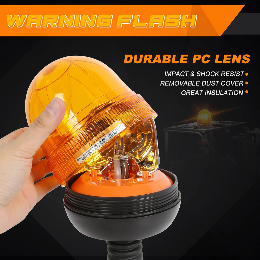 Halogen Rotating Flashing Beacon Flexible DIN Pole Mount Tractor Warning Light
