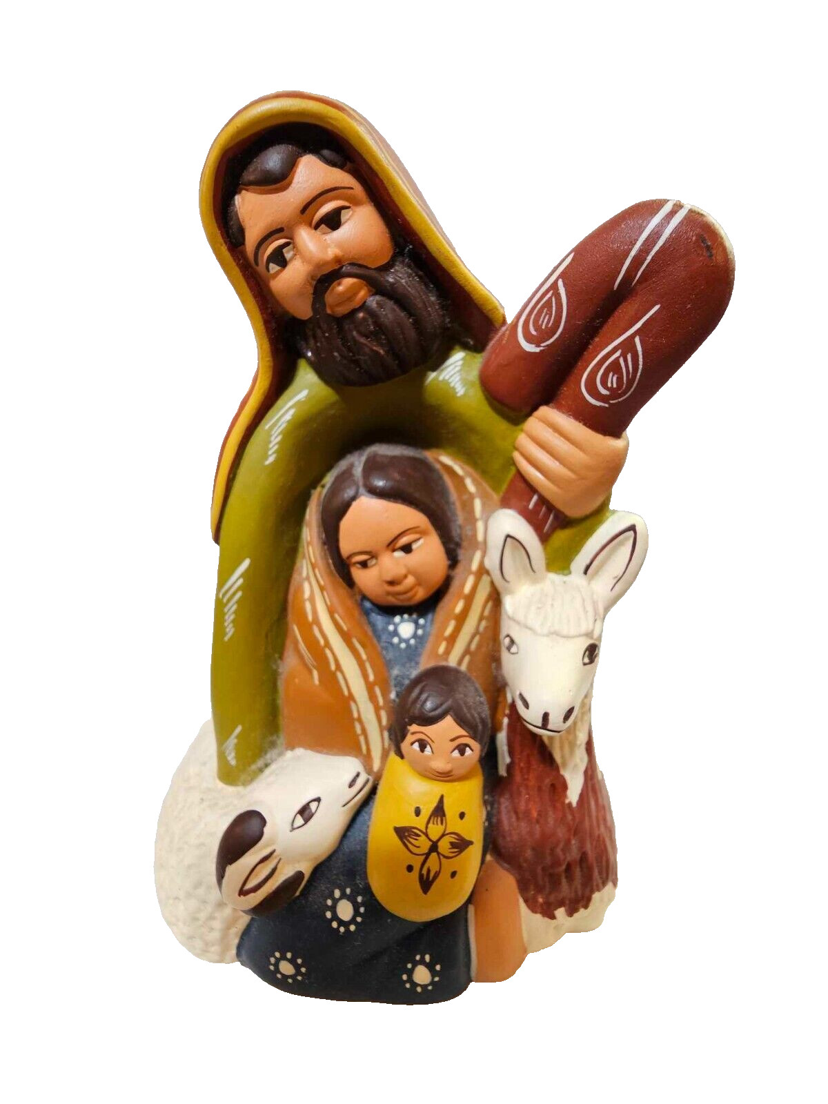 Peruvian Clay terracotta Pottery Family Nativity Scene Figurine w Lama Animal-G3