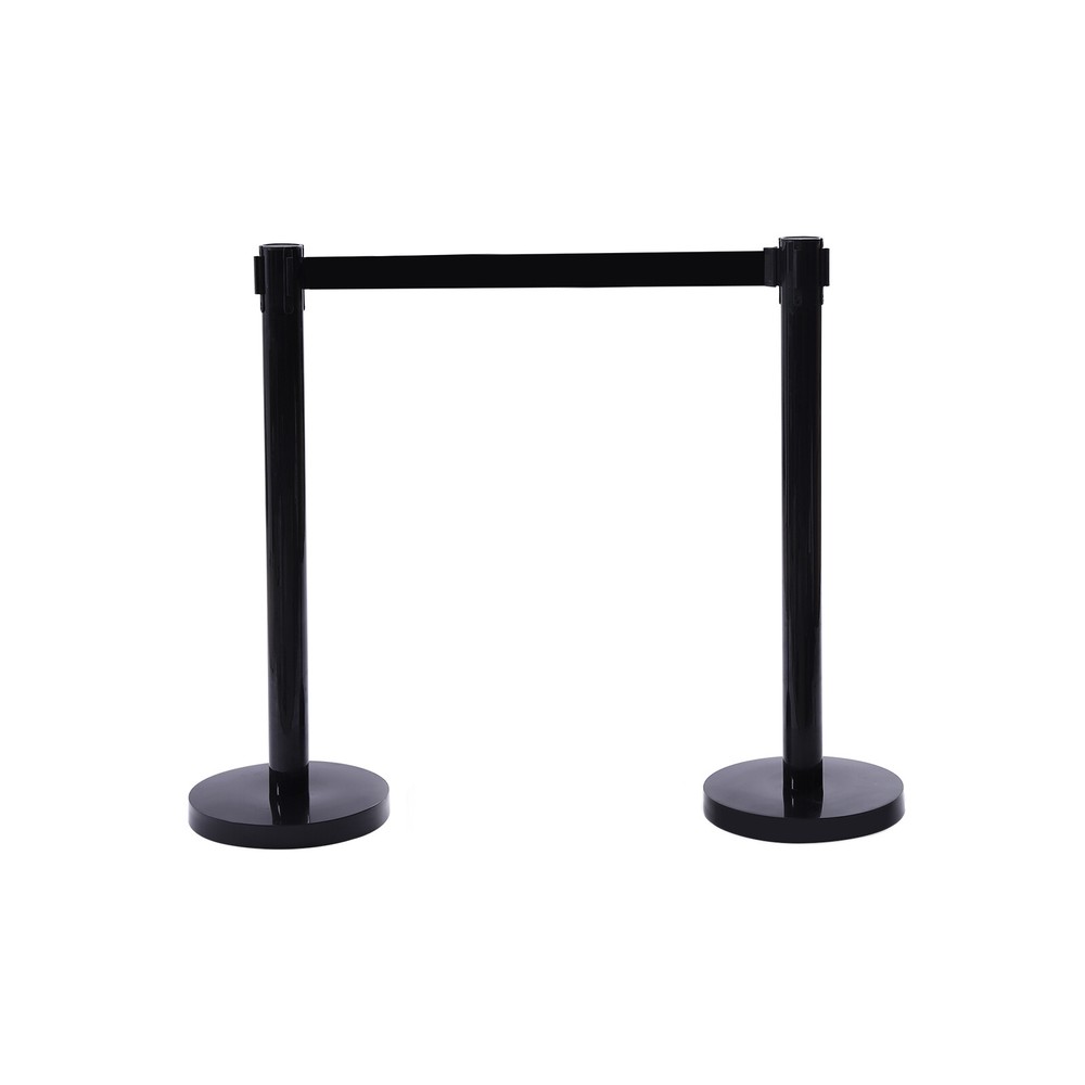 4pcs Stanchion Post Crowd Control 2 Retractable Belts, With Rubber Ring Base