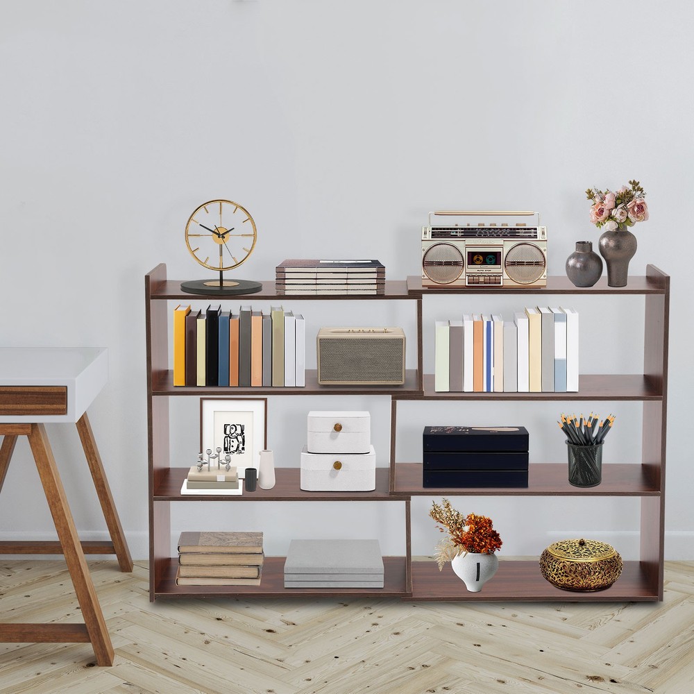 3-Tier Expandable Bookcase Open Storage Shelf Retractable Book Storage Rack