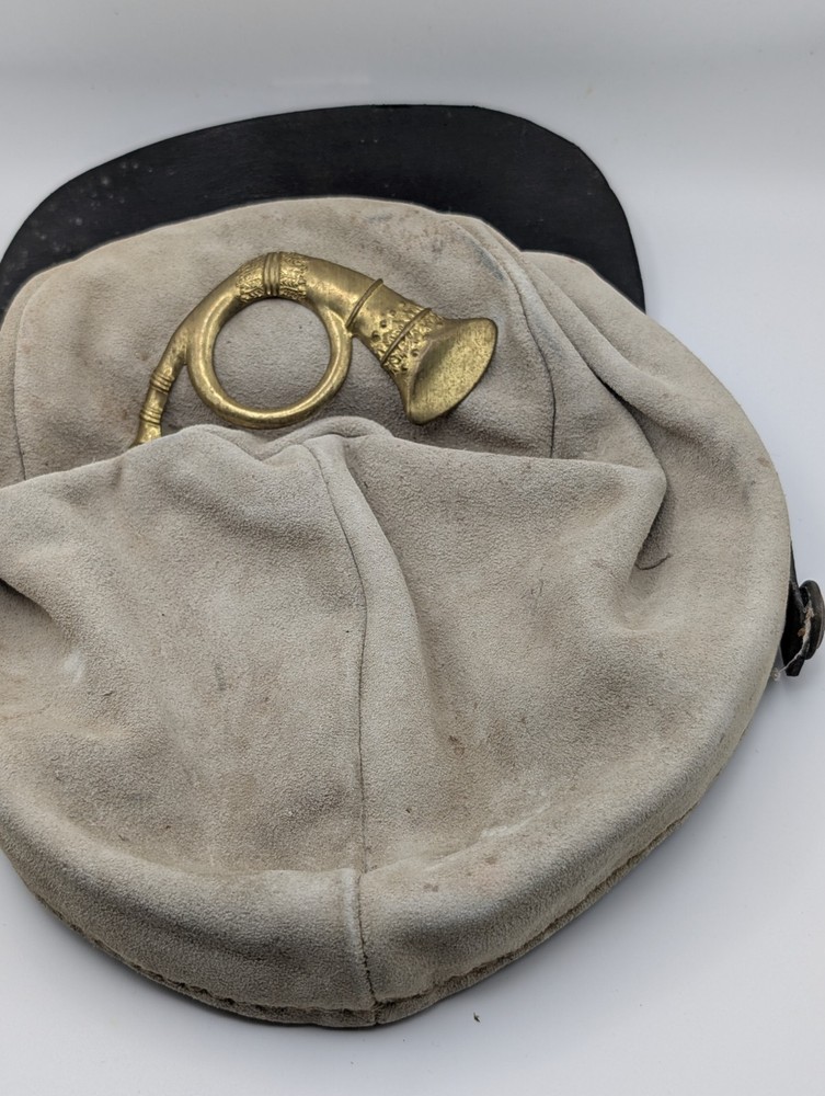 Vintage CSA Confederate Slouch Cap Reenactment Hat Suede Leather Bugle