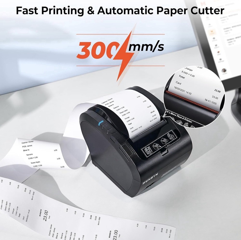 MUNBYN Bluetooth Thermal Receipt Printer P047, 80mm POS Printer, Thermal Printer