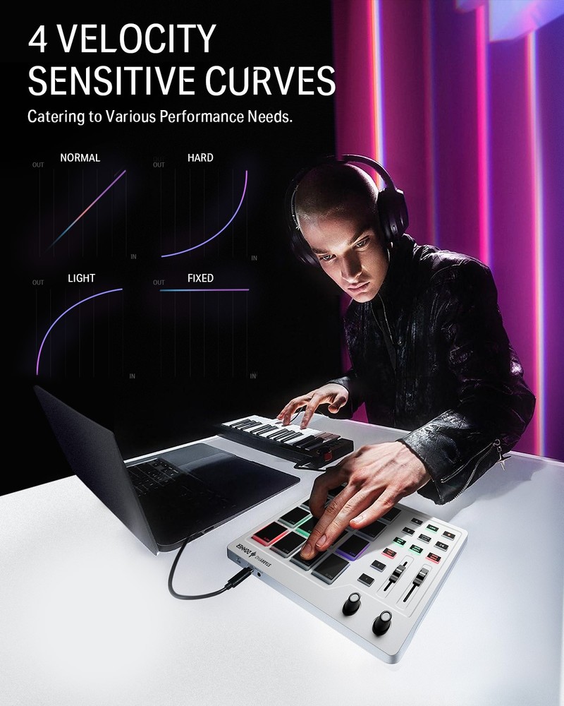 Donner STARRYPAD Professional MIDI Drum Machine 16 Beat Pad USB Controller White