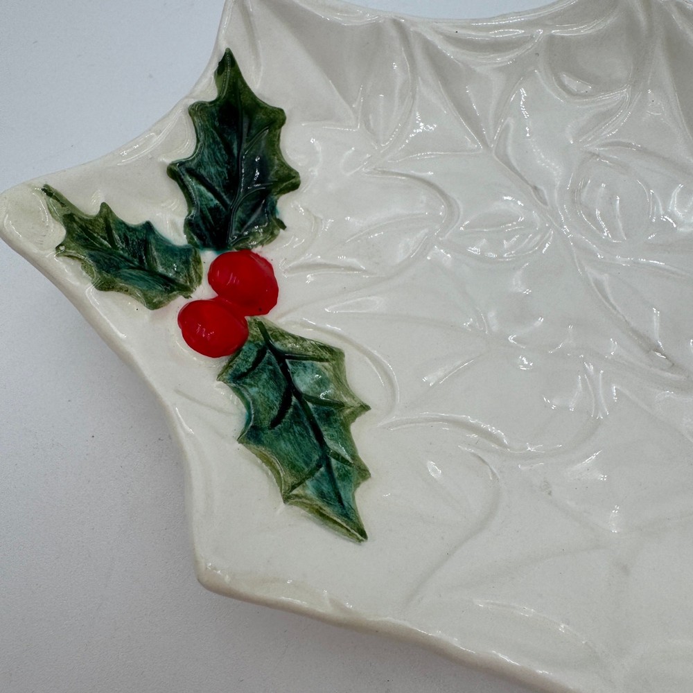 Vintage Celery Platter White Holly Pattern by Lefton 12"