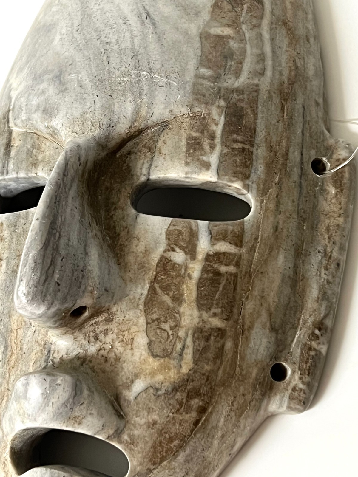 VTG Mayan Aztec Carved Marble Stone Hanging Warrior Mask Wall Decor 8x5x2 in