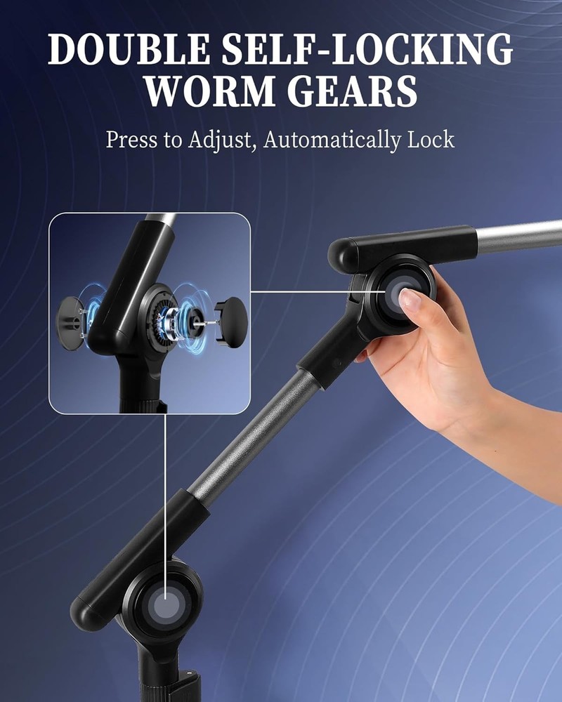 Tablet Floor Stand with Double Self-Locking Worm Gears, 70.9”Height Adjustabl...