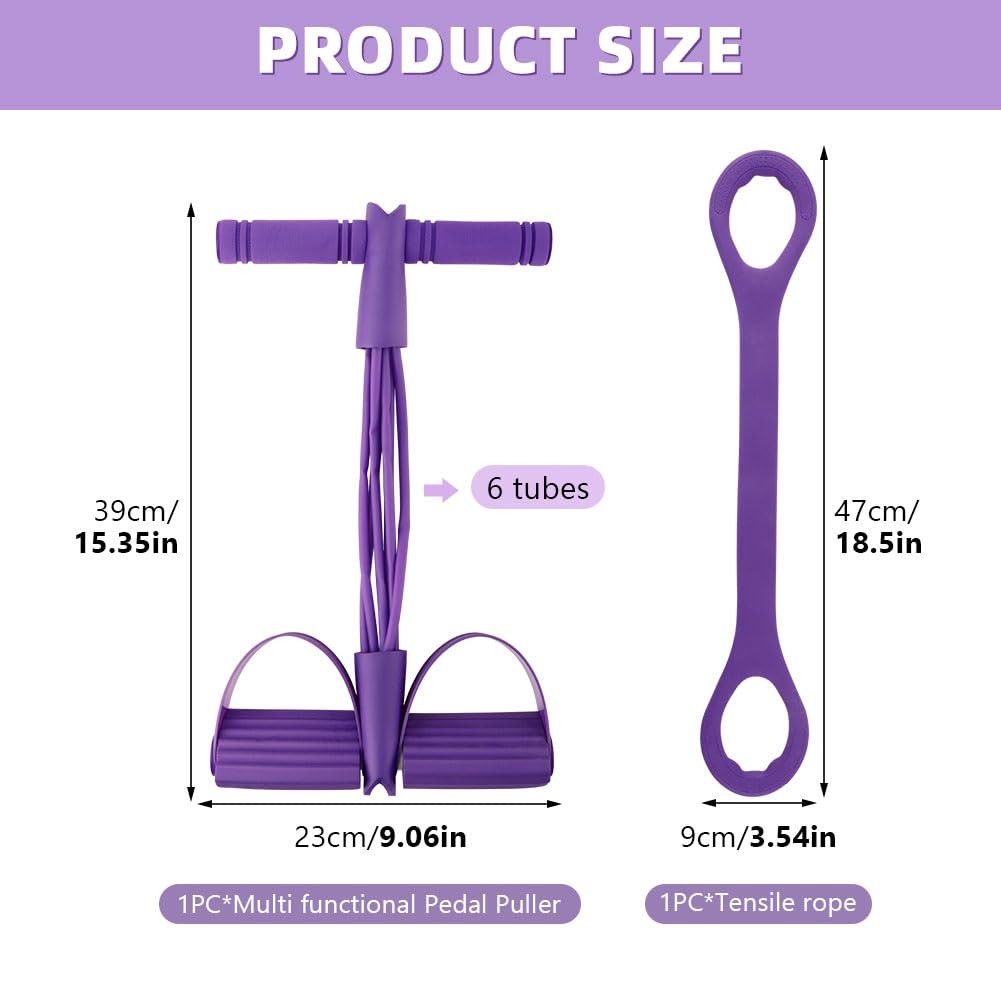 Fitness Resistance Bands- 6 Tube Pedal Ankle Puller with Handle & Tensile Rop...