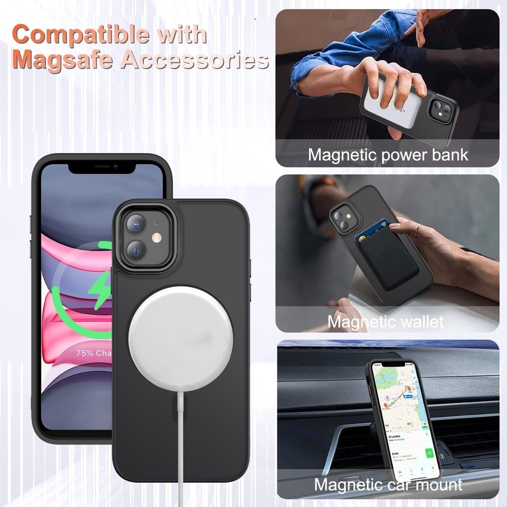 for iPhone 12 Case, 12 Pro with 1 Screen Protector, Matte Black