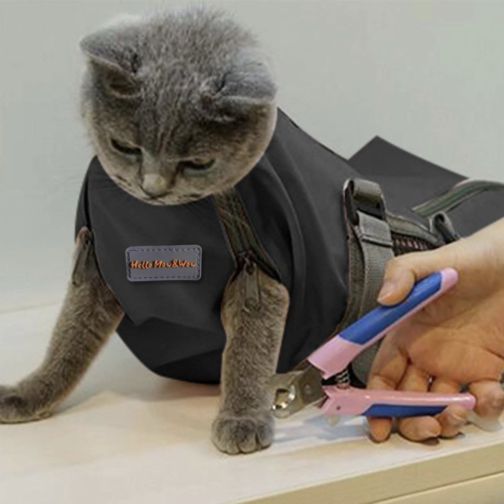 Durable Cat Grooming Bag & Muzzle* NO Scratching-Biting*Black Medium*