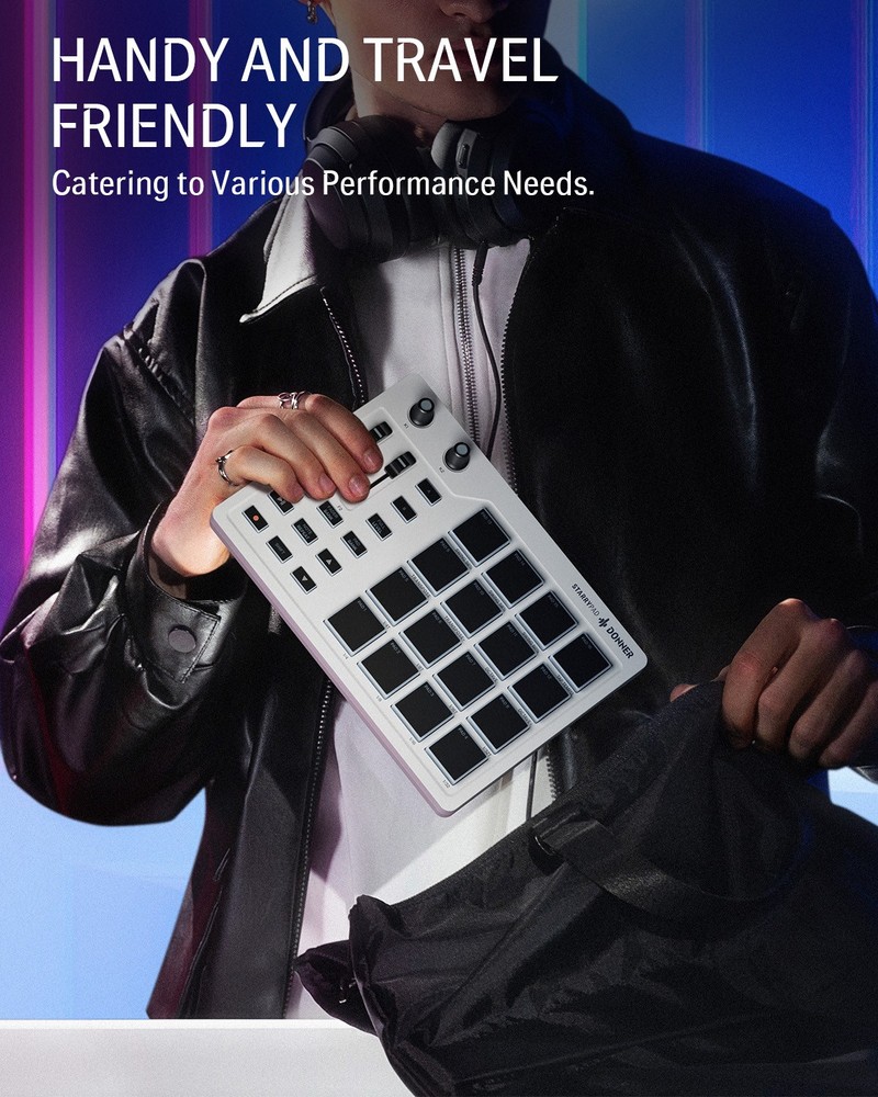 Donner STARRYPAD Professional MIDI Drum Machine 16 Beat Pad USB Controller White