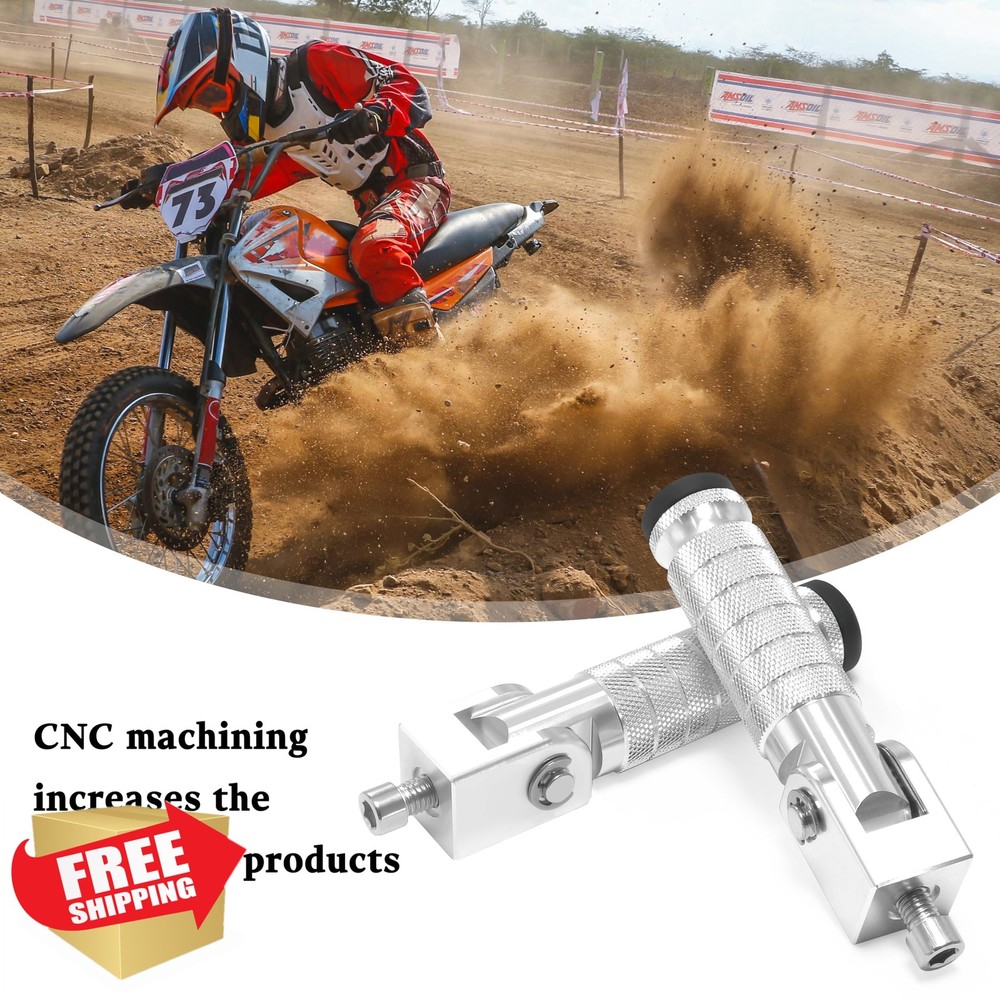 M8 Universal CNC Motorcycle Foot Pegs Foldable Silver Type A