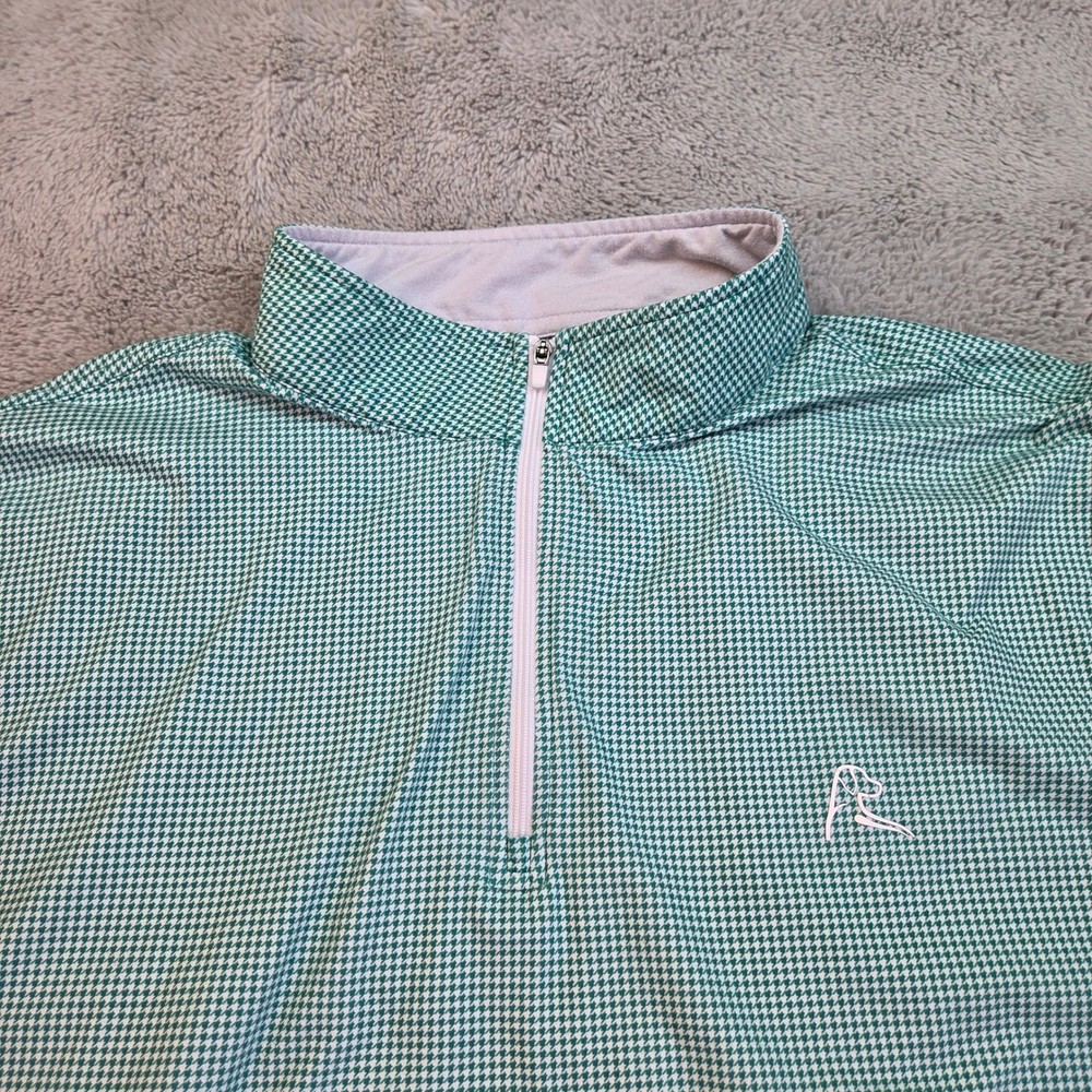 Rhoback Quarter Zip Pullover Mens XL Green White Houndstooth Performance Stretch