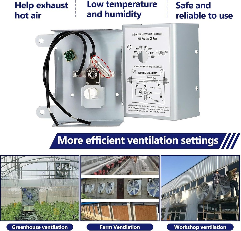 For Attic Fan 58034 Adjustable Thermostat Replacement Temperature Control Switch