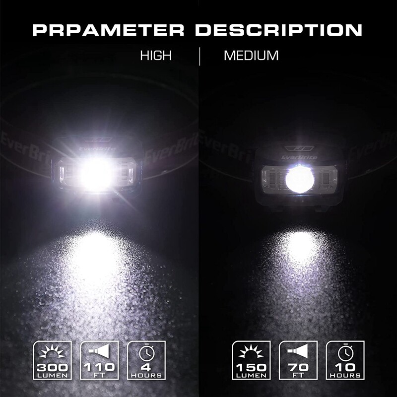 EverBrite Bright LED Headlamp Super Head Lamp 5 Lighting Modes Flashlight 5-PACK