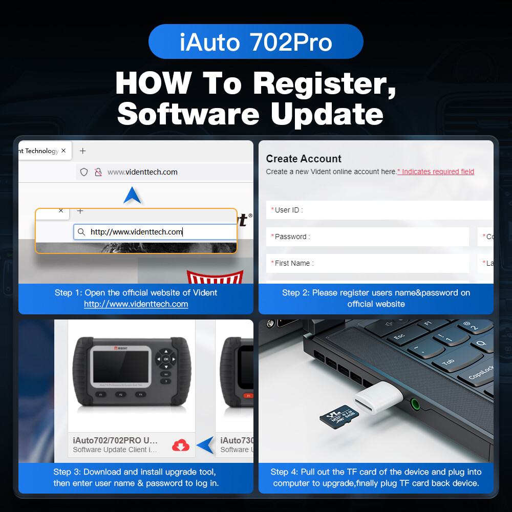 Vident iAuto702Pro ABS & SRS 2-System Diagnosis Tool 4000+ Active Test IMMO/KEY