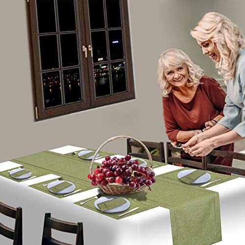 Grelucgo Handcrafted Solid Color Dining Table Runner, Double 14 x 72 Sage Green