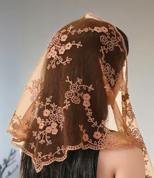 Catholic Mass Lace Embroidered Mantilla
