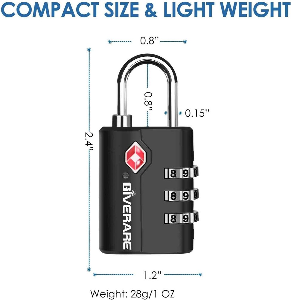 TSA Approved Luggage Locks 2 Pack Keyless Combination Padlocks for Suitcases