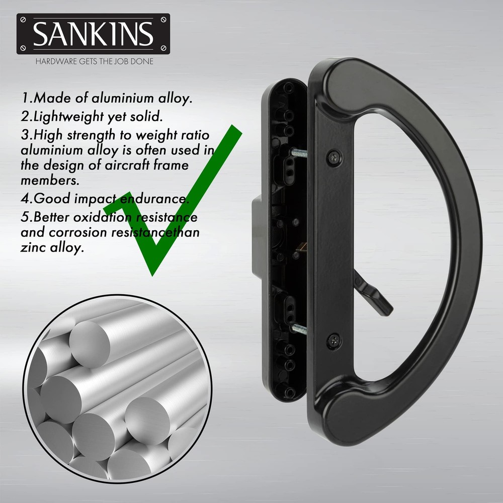 SANKINS Sliding Patio Door Handle Pull Set, Set+Latch Lever, Black