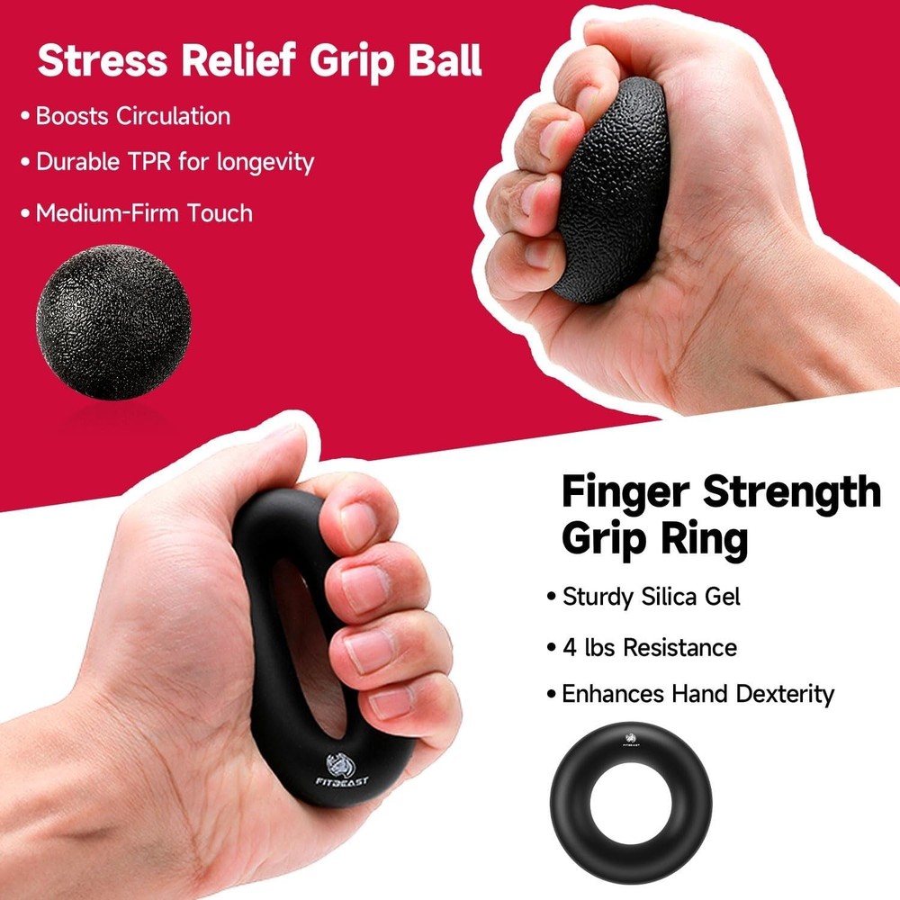 Grip Strength Trainer Hand Exerciser Forearm Strengthener Workout Kit 5 Pack Set