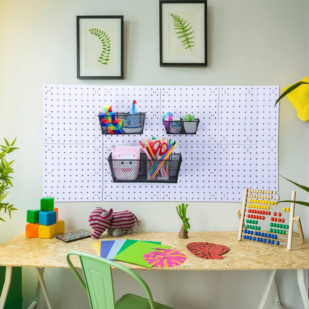 3 PCS Pegboard Wire Baskets Accessories Hanging Wall Organizer Bins Black