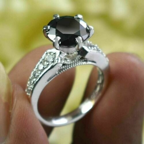 Lab-Created 2.30 Ct Round Cut Black Diamond Wedding Ring 925 Sterling Silver