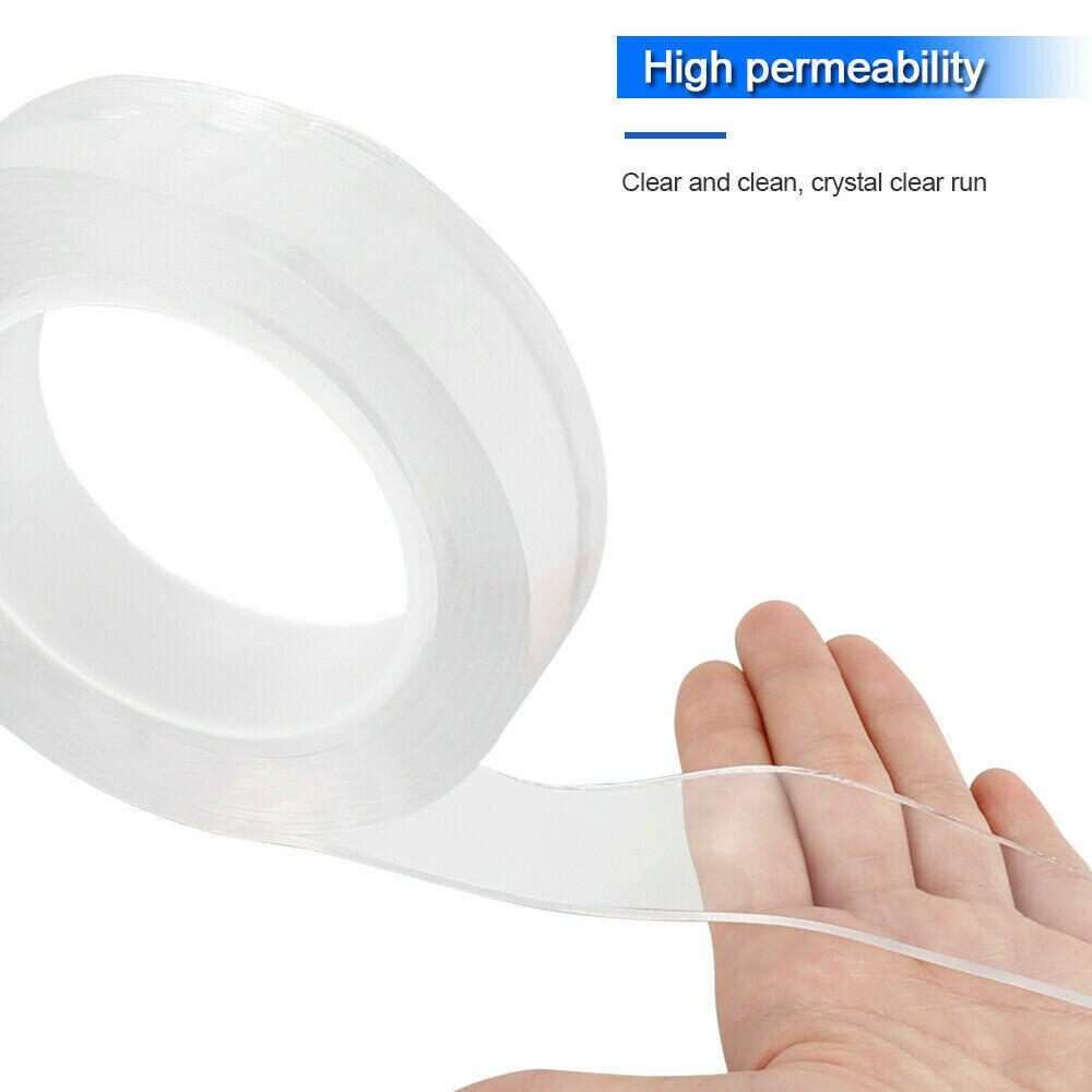 20FT Transparent Tape Double Sided Traceless Washable Adhesive Invisible Gel