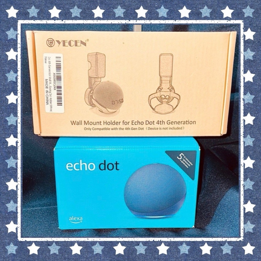 Amazon Echo Dot 5th Generation Smart Speaker with Power Adapter and Wall Mount