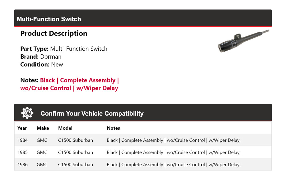 For 1984-1986 GMC C1500 Suburban Dorman Multi-Function Switch 1985
