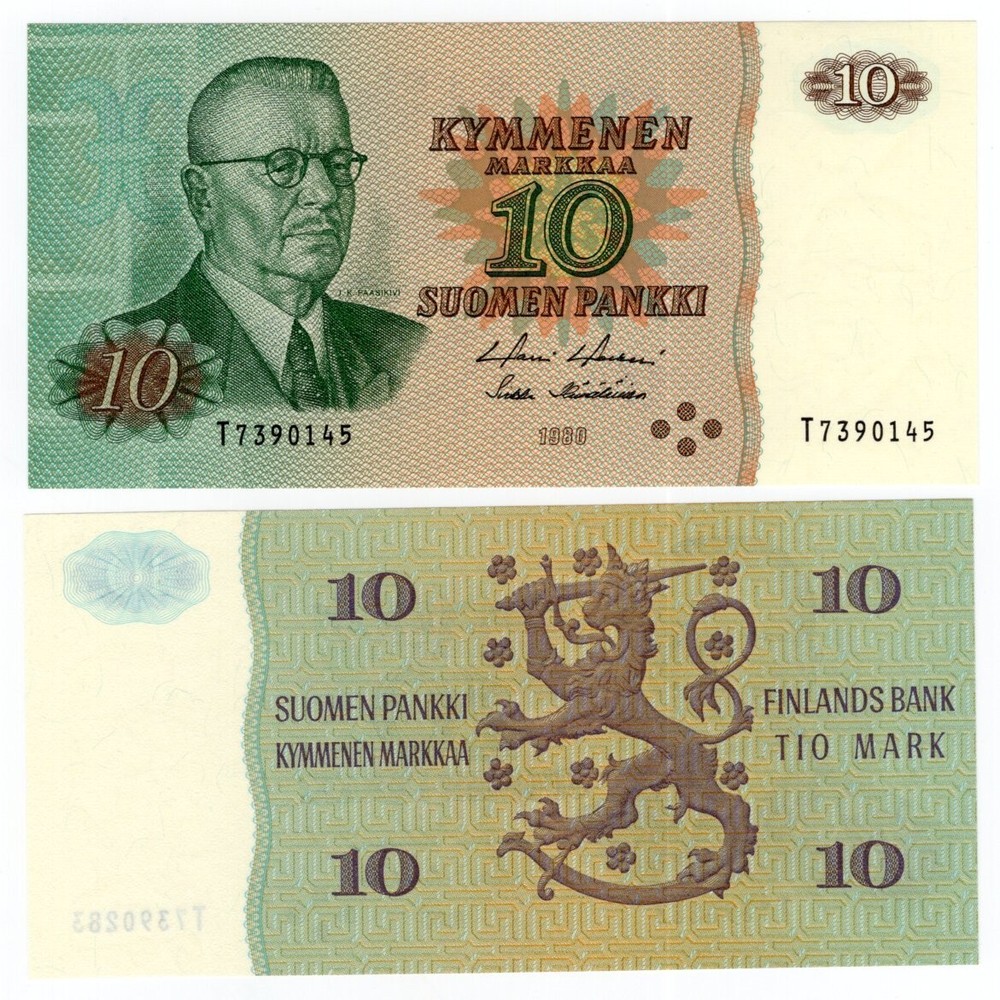 FINLAND P-111a 10 Markkaa 1980 UNC