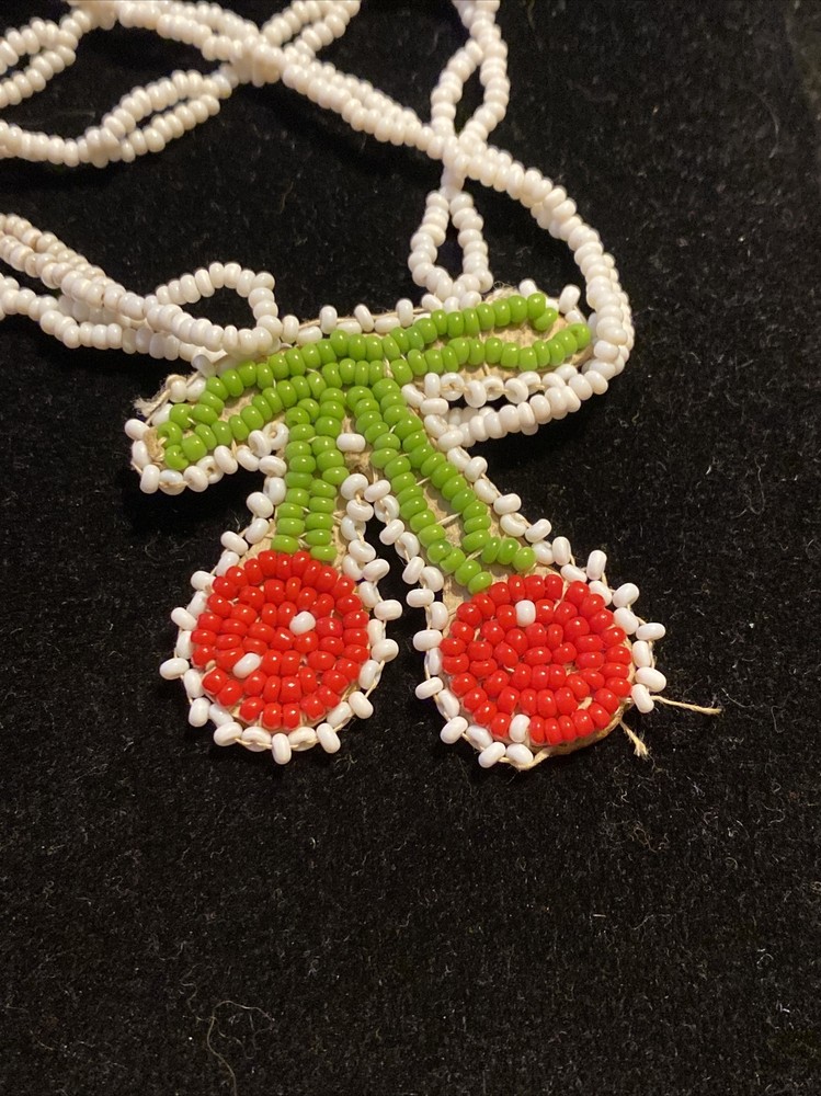 Three seed bead on leather fruit image necklaces
