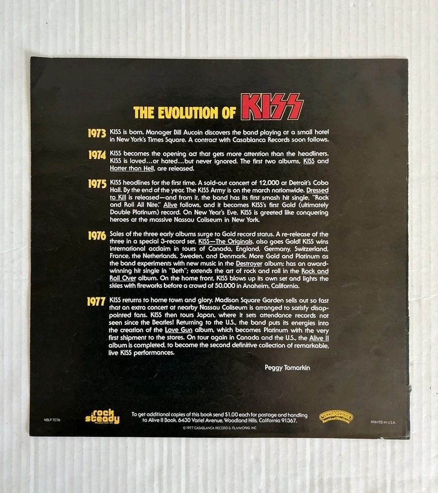 KISS Alive II Vinyl Record INSERT BOOKLET ONLY NO VINYL RECORD