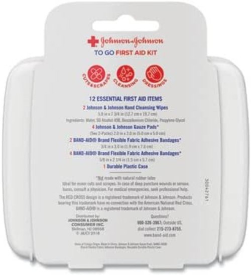 Johnson & Johnson Compact 12-Piece Travel First Aid Kit - Ultimate Safety On-...