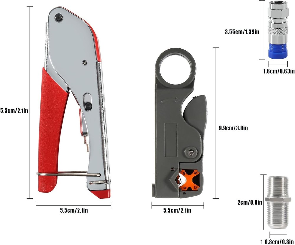 Coax Cable Crimper Coaxial Compression Tool Kit Wire Stripper Red and Silver