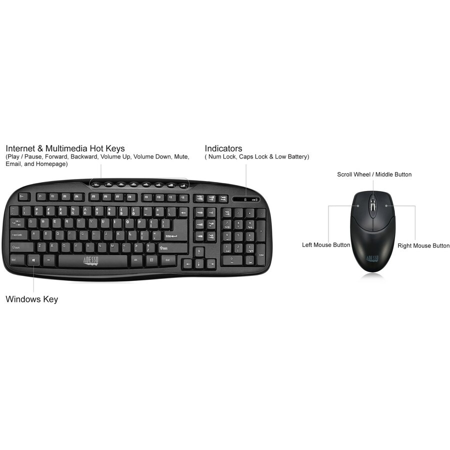 Adesso WKB1330CB Wireless Keyboard & Mouse Combo Black
