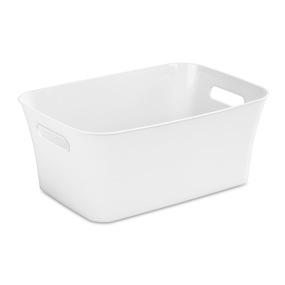 Mainstays Medium Bin, Open Plastic Storage Containers, White, 6 Pack