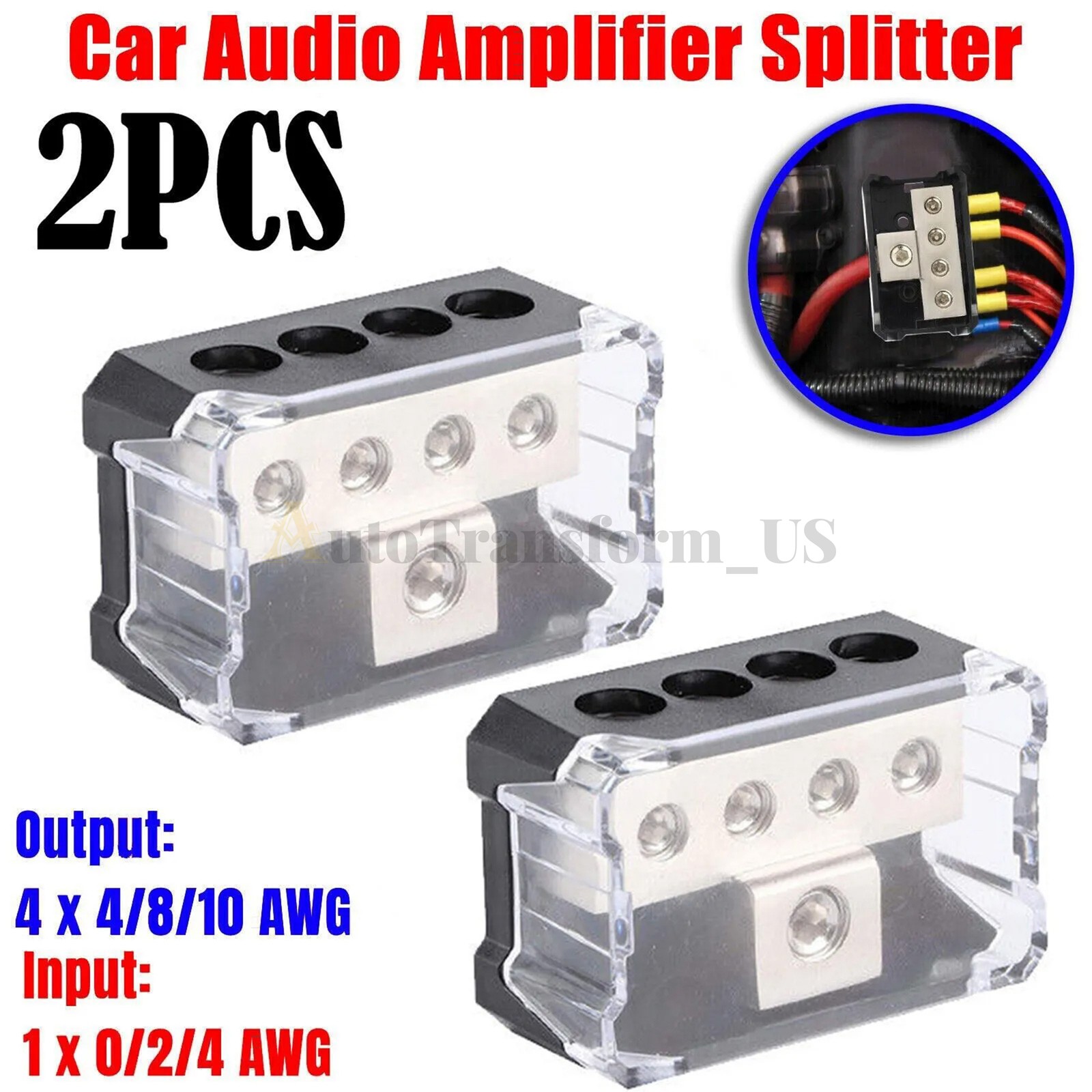 2x Power Ground Amp Distribution Block 0/2/4 Gauge Input 4/8/10 Gauge Output US