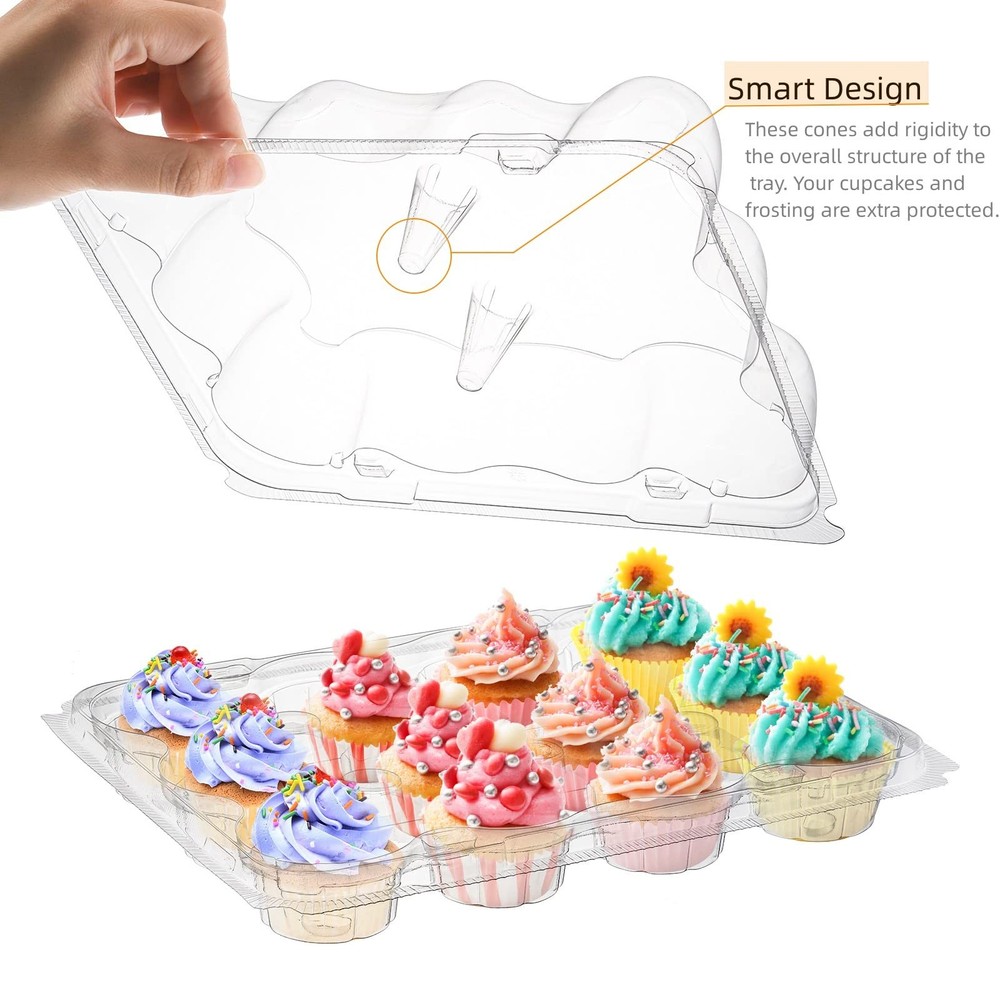 24 Pack Mini Cupcake Containers, 12-Count Plastic Cupcake Carrier, Stackable ...